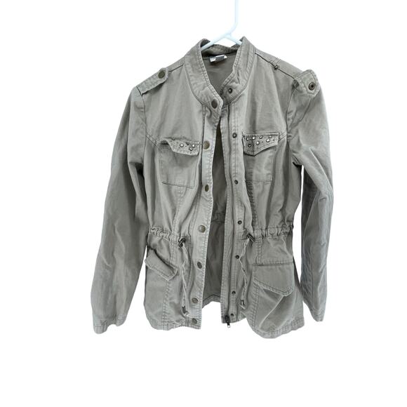 Cato Army Green Military Cinched Embellished Full Zip Jacket Women's Size Small - Picture 1 of 6